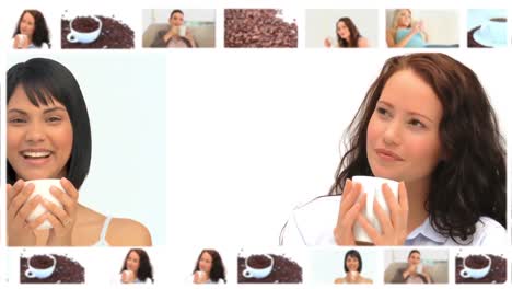 montage of beautiful women enjoying cups of coffee