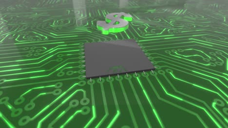 dark green rotating computer circuit board concept dollar loop 4k