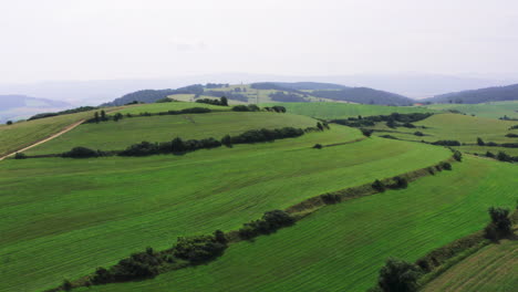 panoramic view of verdant green rolling hills and countryside