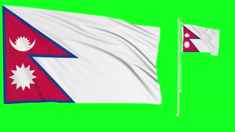 Greenscreen-Schwenkt-Nepalesische-Flagge-Oder-Fahnenmast