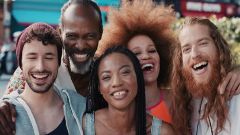 slow motion portrait of multi ethnic group of people smiling