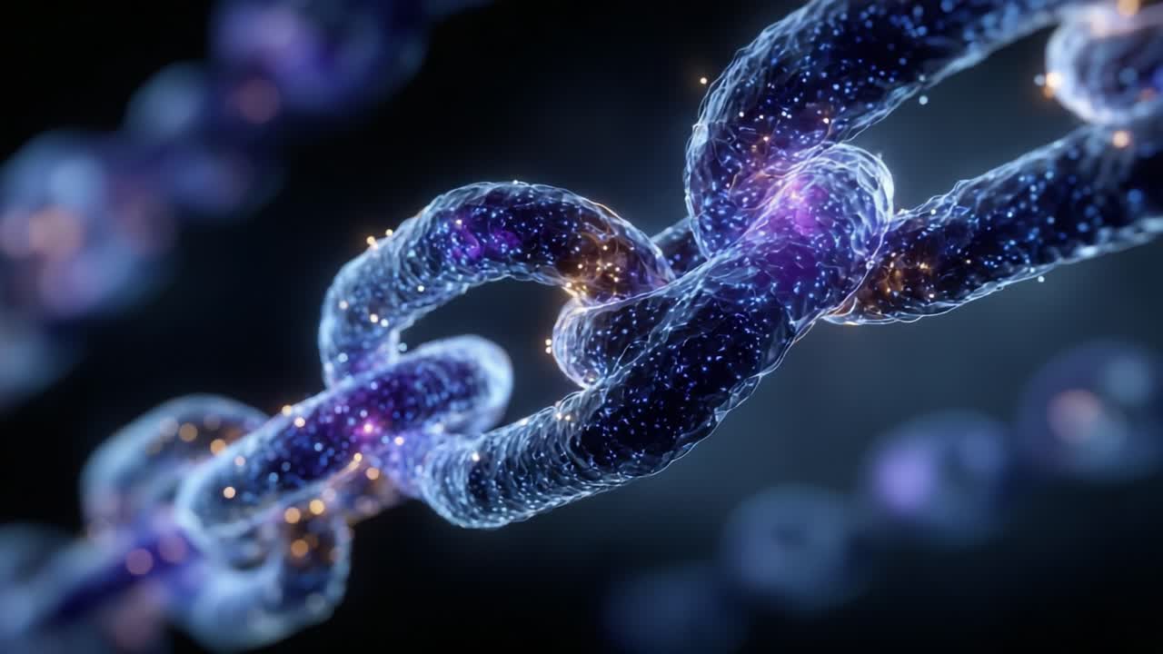 Intricate Cosmic Chains: A Visual Exploration of Interconnectedness in a Digital Universe Depicted through Glimmering Links and Abstract Designs