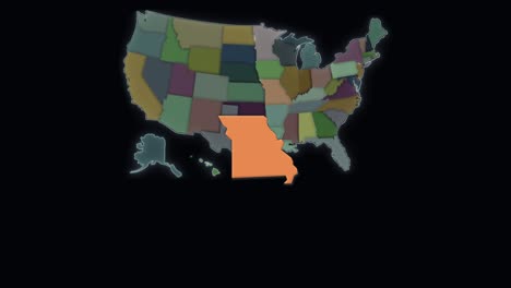 missouri está resaltado - estados unidos - mapa de estados unidos