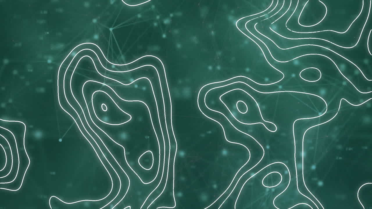 animación de líneas blancas del mapa y red de conexiones con puntos brillantes