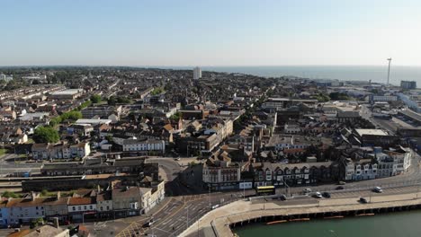 reveal drone shot of lowestoft town in suffolk, uk. 21.06.25