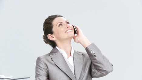 enthusiastic businesswoman talking on phone