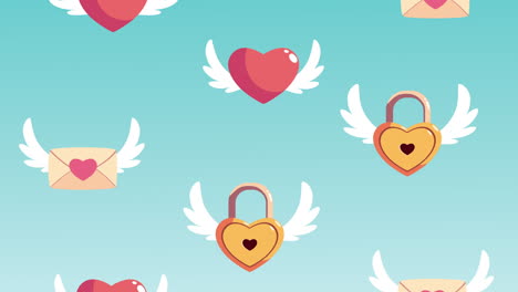 happy valentines day card with set love icons flying