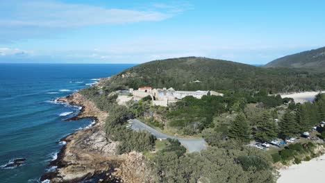 aerial view of the historic trial bay gaol built on a coastal headland