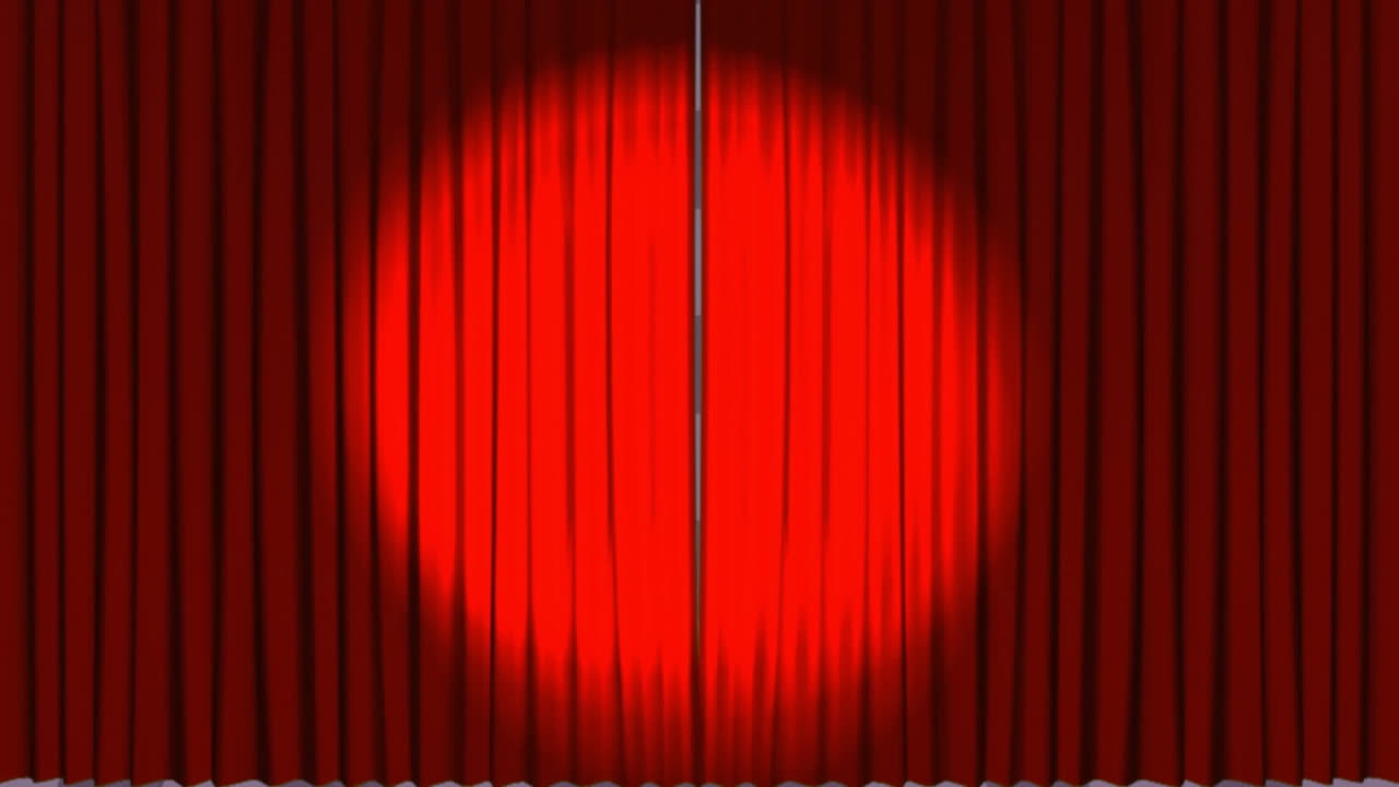 animación de focos y cortinas rojas que revelan rayas púrpuras que se mueven en un bucle sin costuras