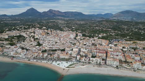 Altea-City,-Promenade-and-Coastline-of-Costa-Blanca-in-Spain---Aerial-4k