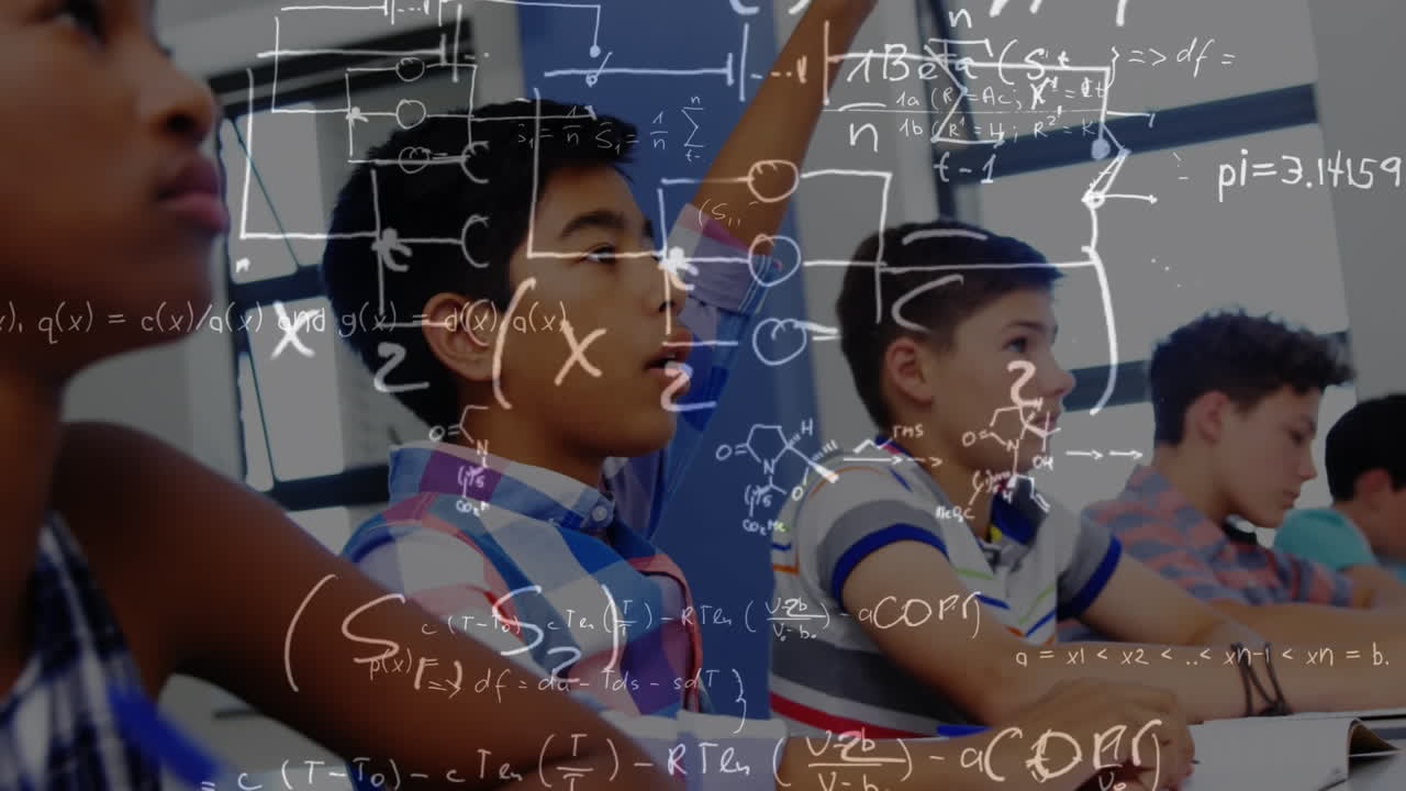 Animation of over equations over schoolchildren in classroom