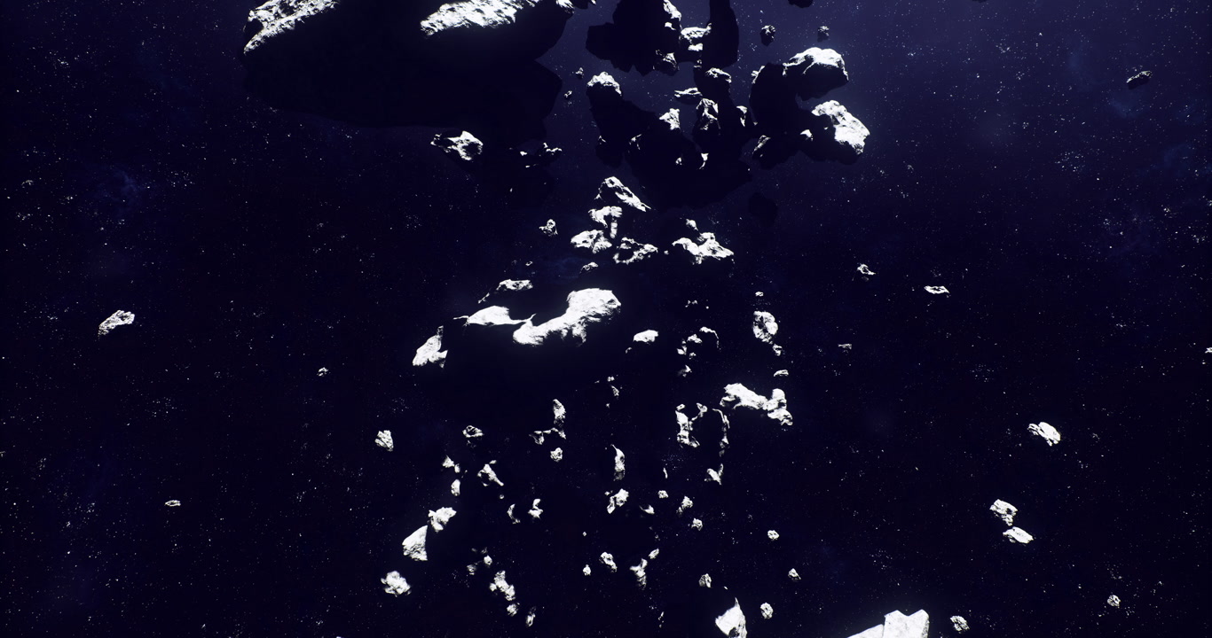 Dramatic portrayal of expansive asteroid area with light contrast