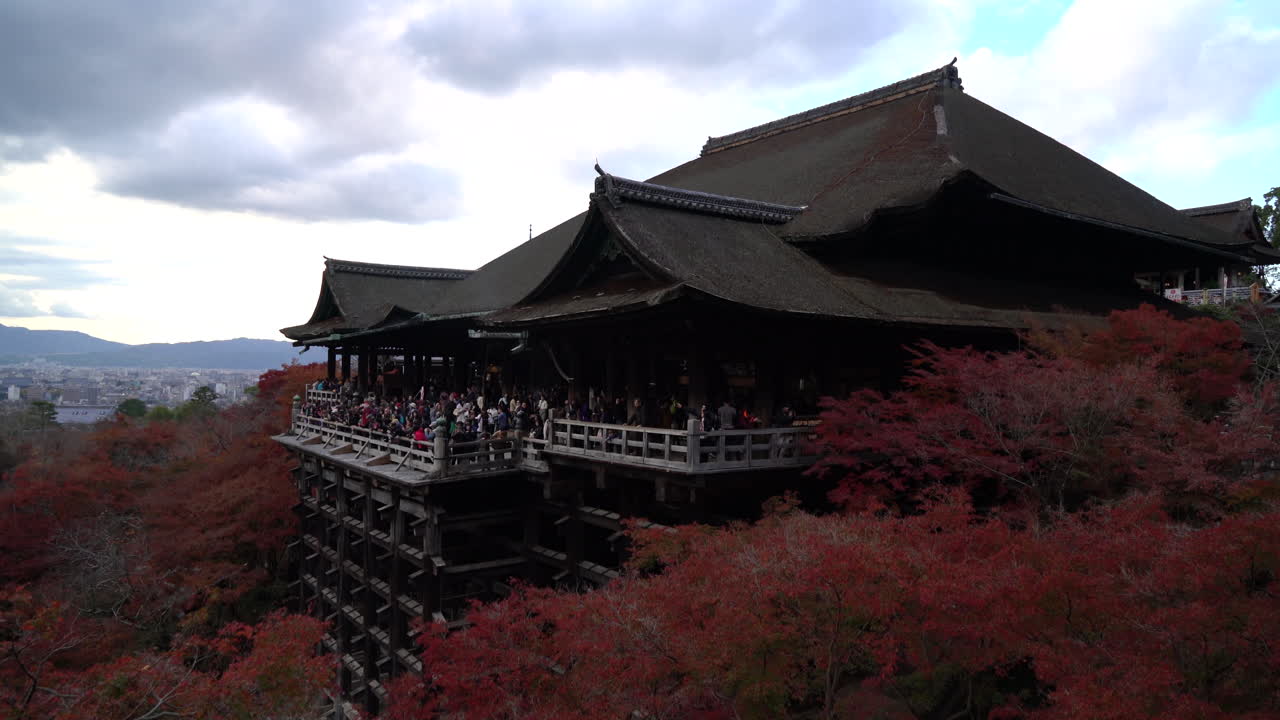 Kiyomizu-dera Temple in Kyoto During Autumn with Crowds
