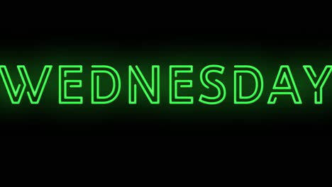 flashing neon green wednesday sign on black background on and off with flicker