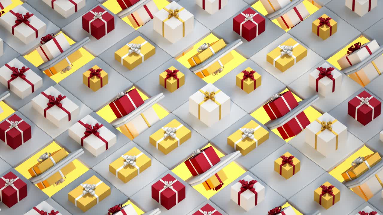 선물 상자를 돌리는 루프 애니메이션 (이소메트릭 3d 렌더링)