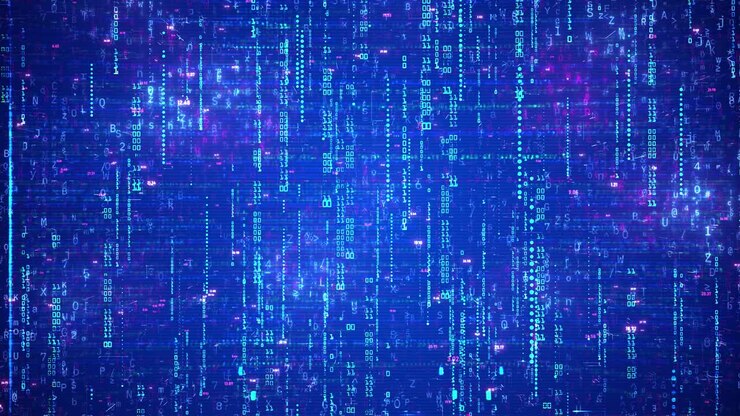 Blue Computer Hacking Technology Background with Hacker Program and Binay Code