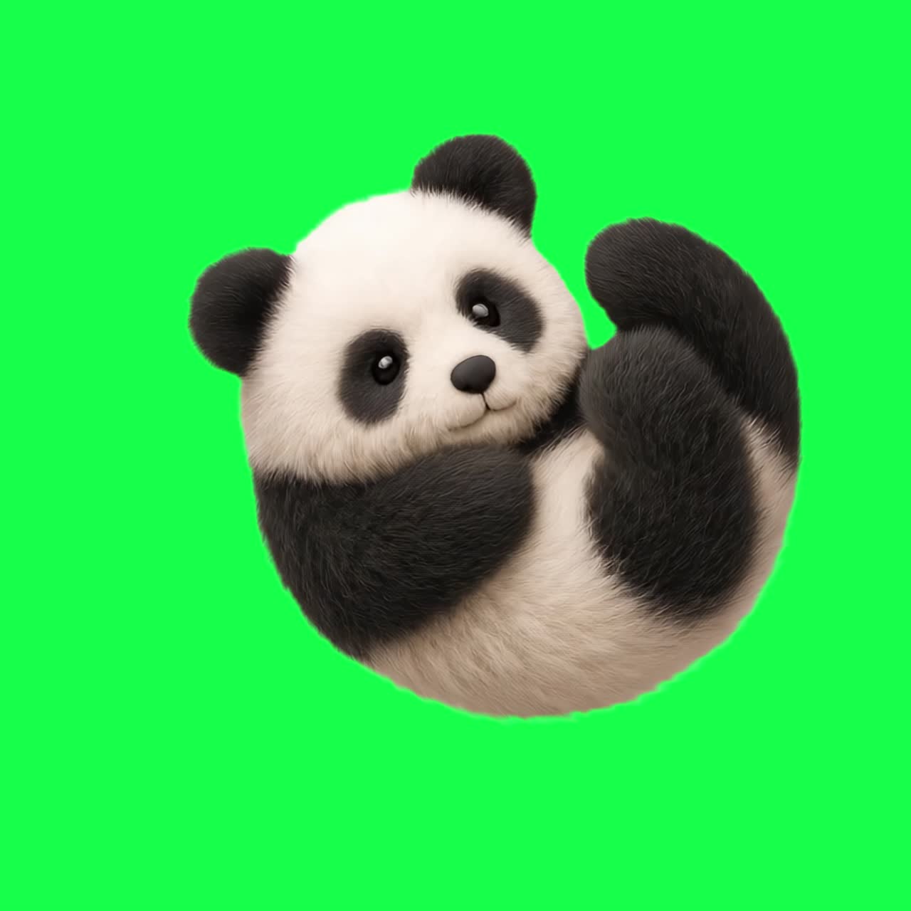 Adorable panda animation, transparent 4K video, green screen