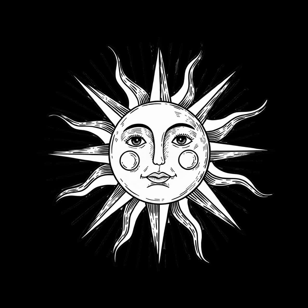 Vintage sun illustration art animation isolated asset, transparent 4K video, alpha channel, ProRes