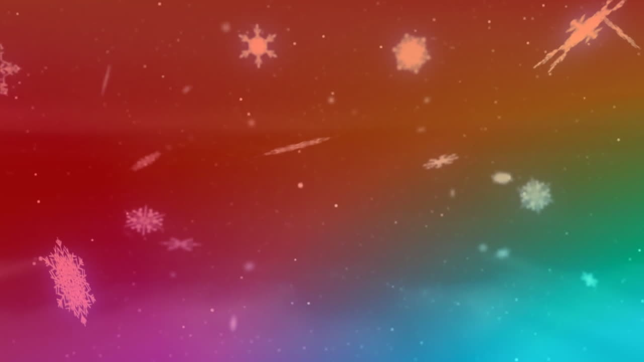 스노우플레이크와 떨어지는 입자와 함께 다채로운 그라디언트 애니메이션