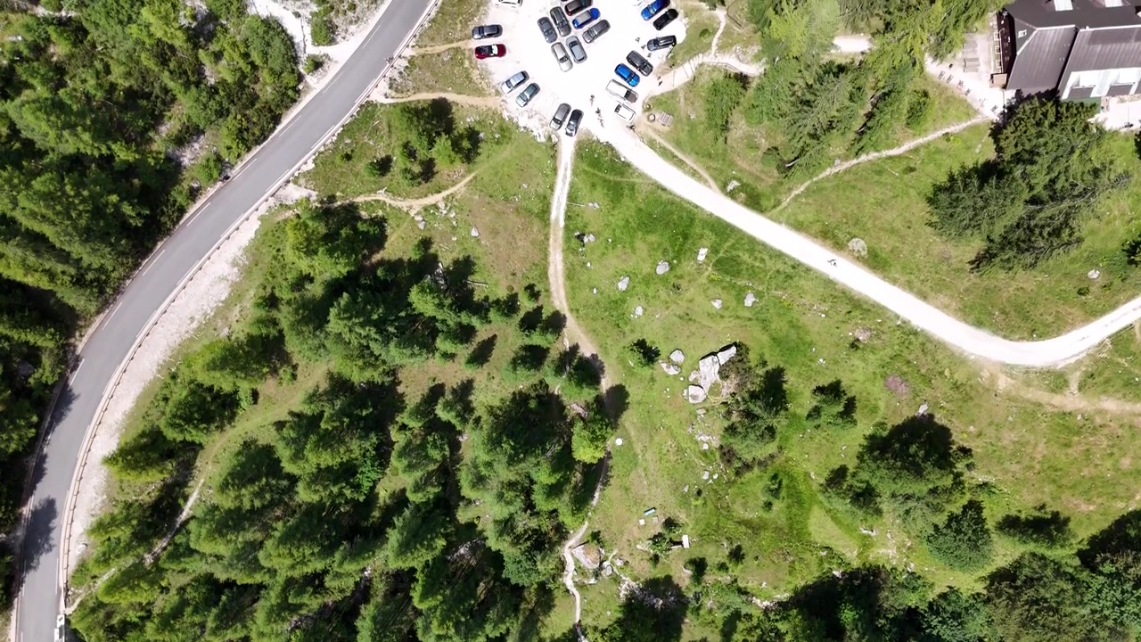Alpine Forest and Prisojnik Peak Cinematic top down View