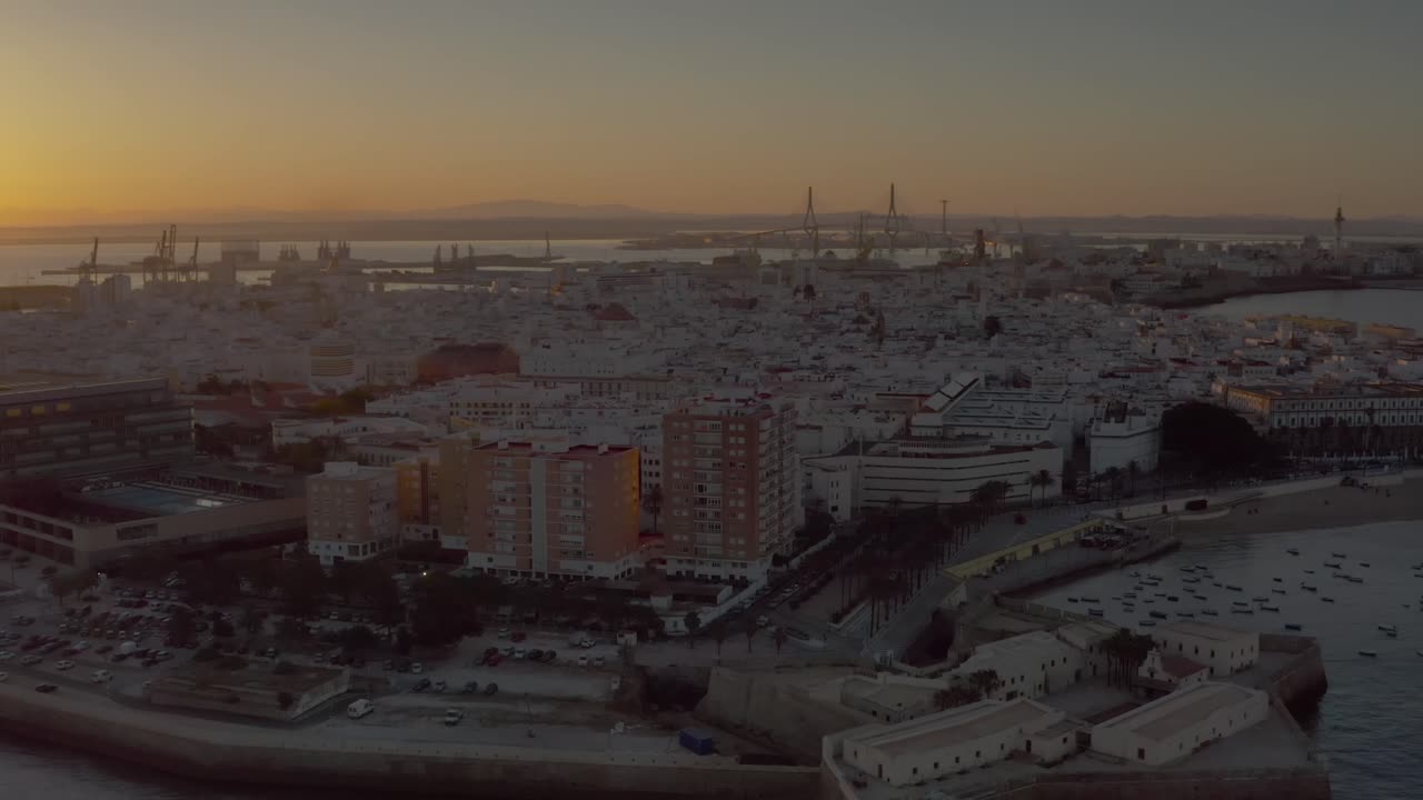 Aerial Sunset View of a Coastal European City