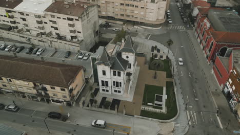 casa das artes in felgueiras, portugal. aerial fly-over