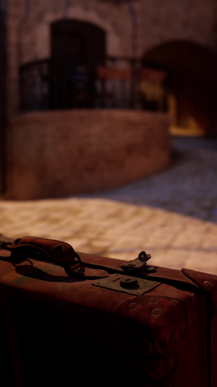 오래된 마을 골목에 있는 빈티지 가방