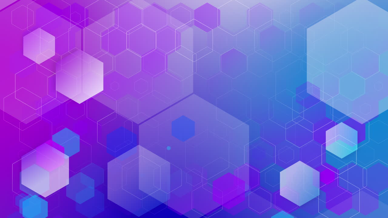 Colorful abstract geometric background from blue and purple hexagons. Honeycomb pattern. Looped animation.
