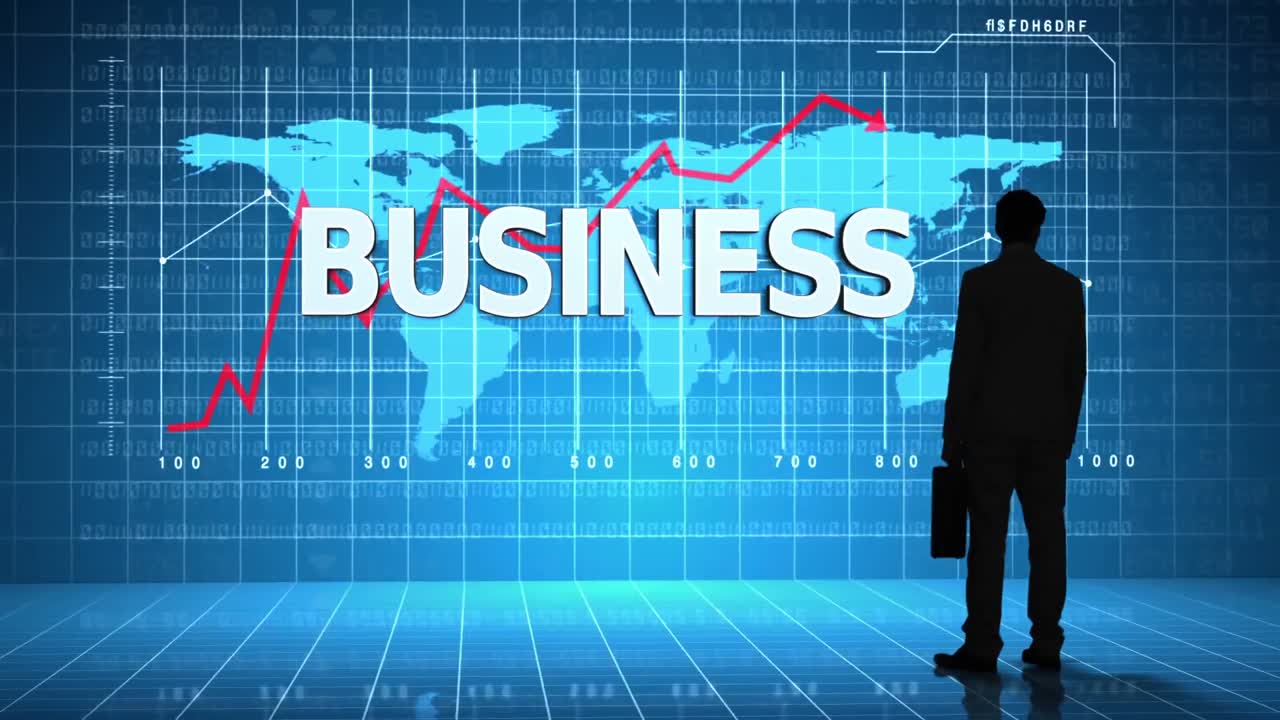 글로벌 비즈니스 인터페이스 앞의 사업가