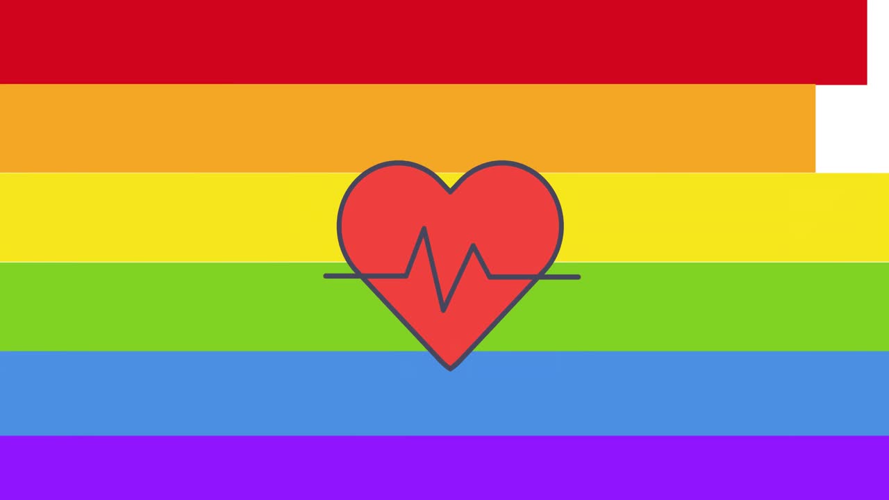 무지개 줄무 ⁇  위에 있는 심장의 애니메이션