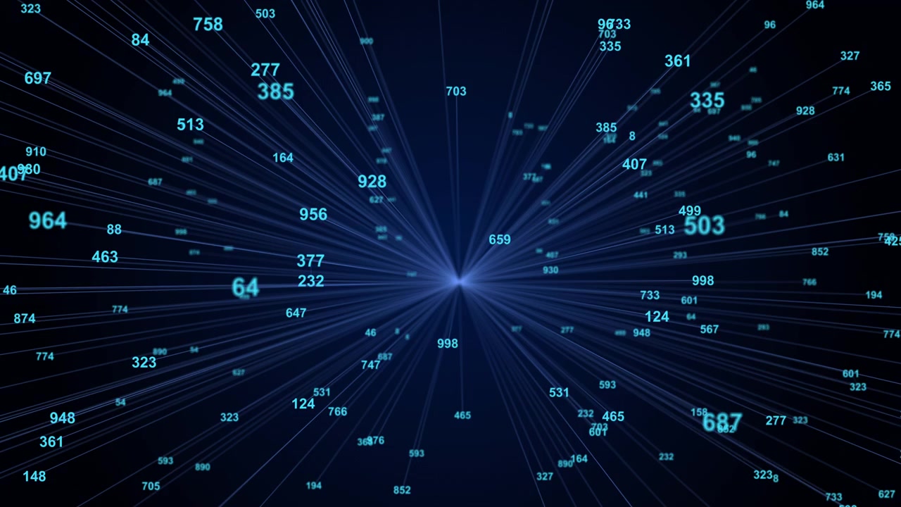 Abstract Digital Network Visualization with Floating Numbers and Connecting Lines