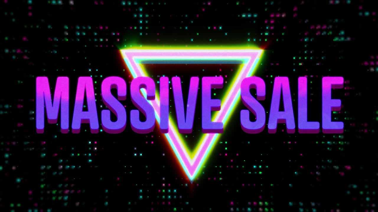 검은색 배경의 밝은 반점 위에 거대한 판매 텍스트의 애니메이션