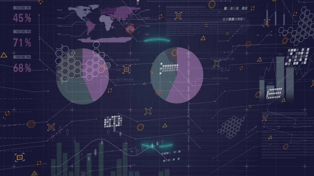 animación del procesamiento de datos financieros a través de una red de conexiones