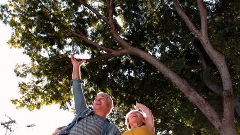 Senior couple tossing their hats in the air