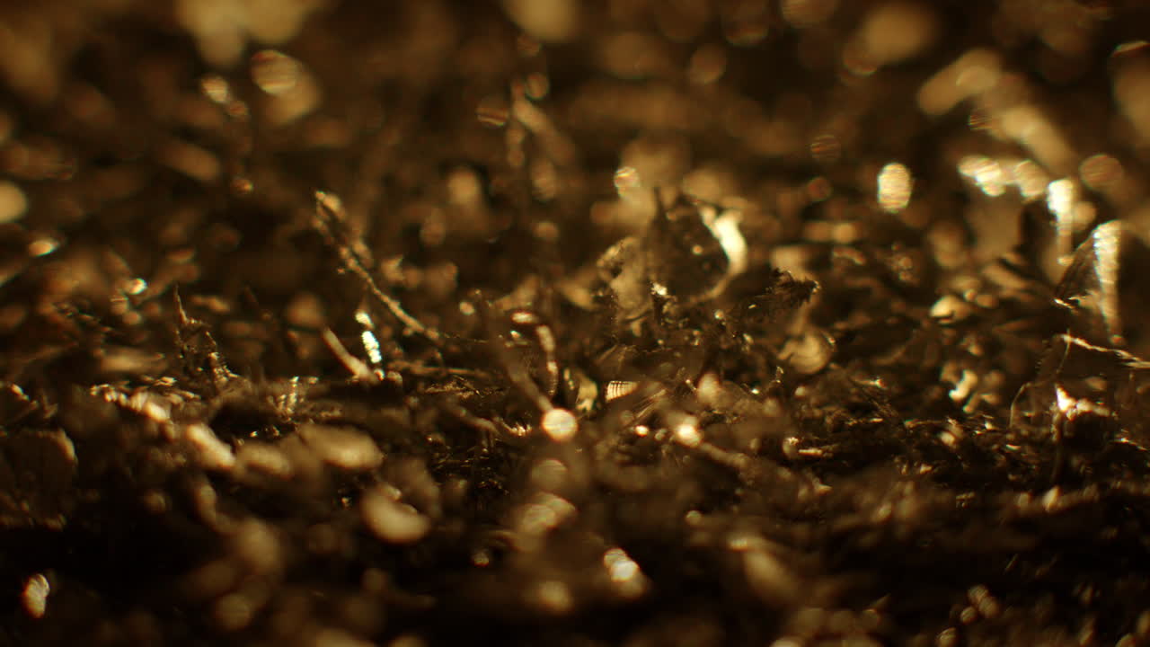 Golden color metal fillings close-up shot