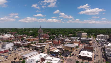 aerial boom shot reveals naperville, illinois