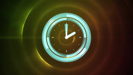 animation of clock moving fast over glowing flickering circles