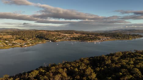 high panoramic view over the tamar river valley of tasmania island