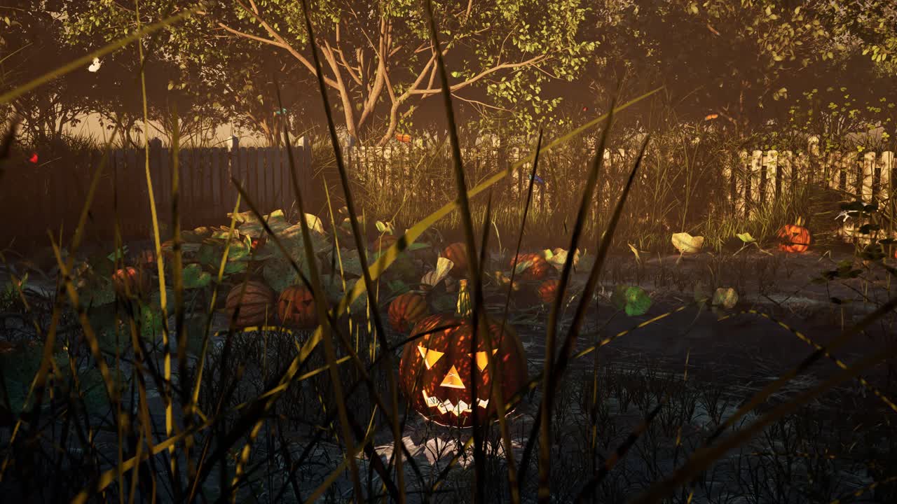 Spooky Halloween Jack-o'-Lantern in a Mysterious Pond