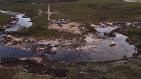 Aerial-shot-of-the-tourist-site-known-as-La-Playita,-located-in-the-Gran-Sabana-in-Venezuela