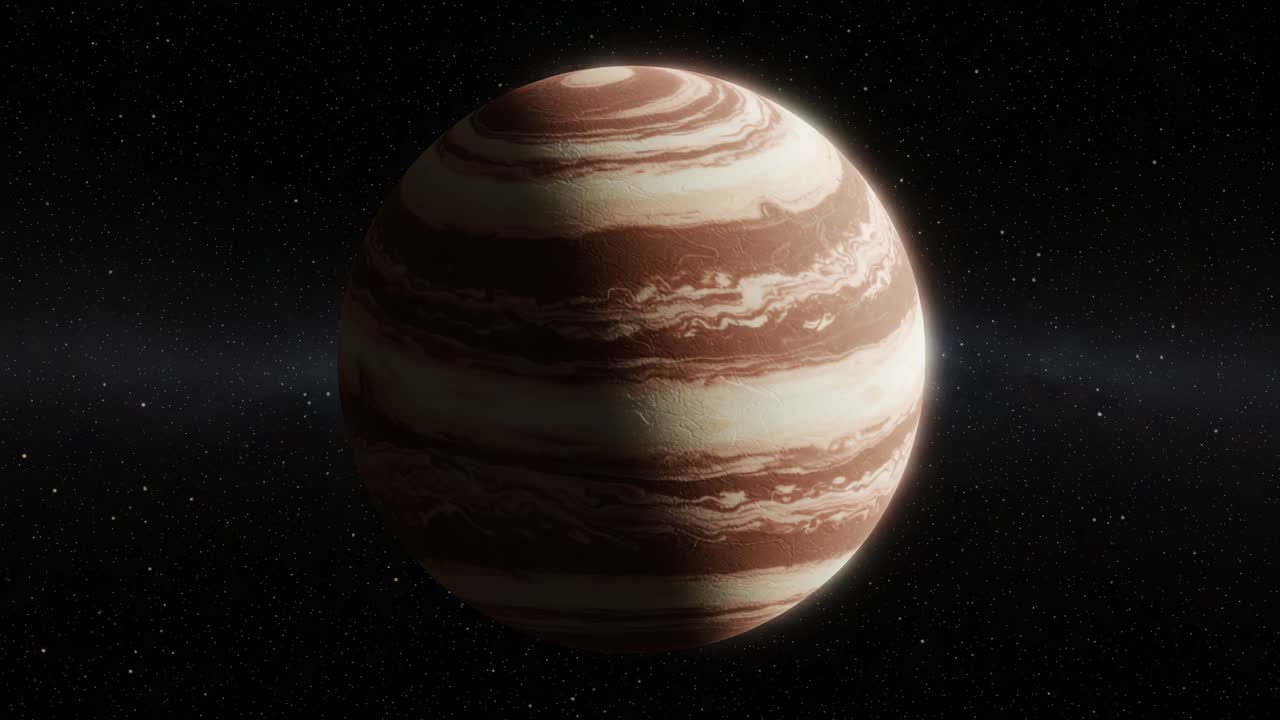 A Stunning Visualization of a Gas Giant Planet, Showcasing Its Striking Bands and Colorful Atmosphere Against the Distant Starry Background