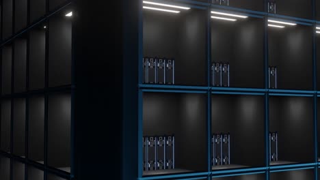 animation of lights flickering on servers in server room