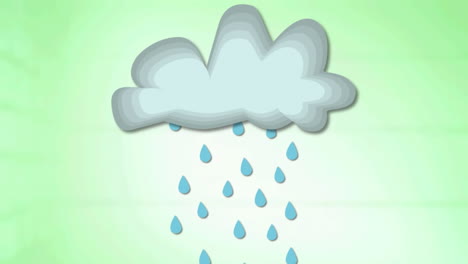 animation of blue raindrops falling from light grey cloud on pale green background