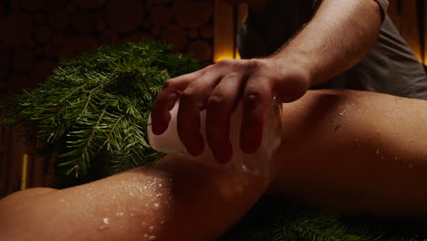 ice massage in a sauna
