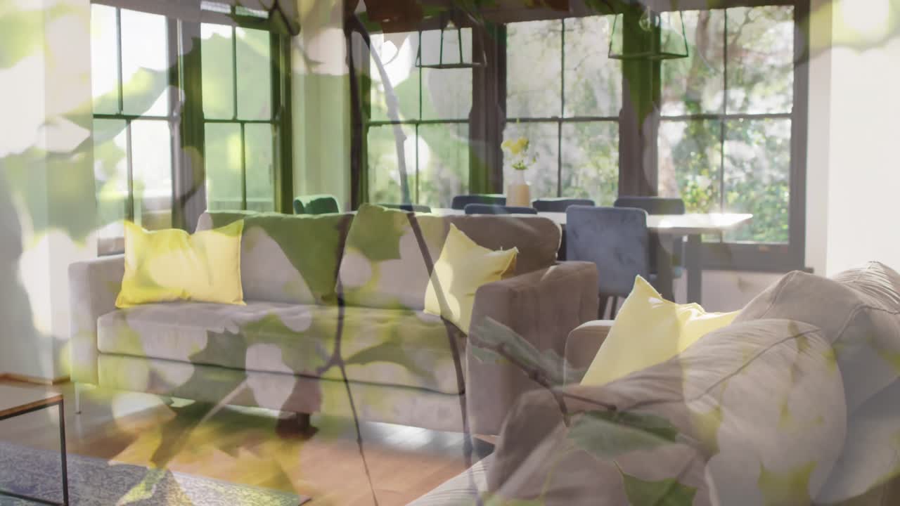 거실 내부 에 움직이는 나무 의 애니메이션