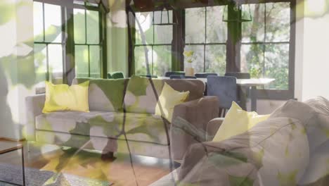 animación de un árbol que se mueve sobre los interiores de la casa de la sala de estar