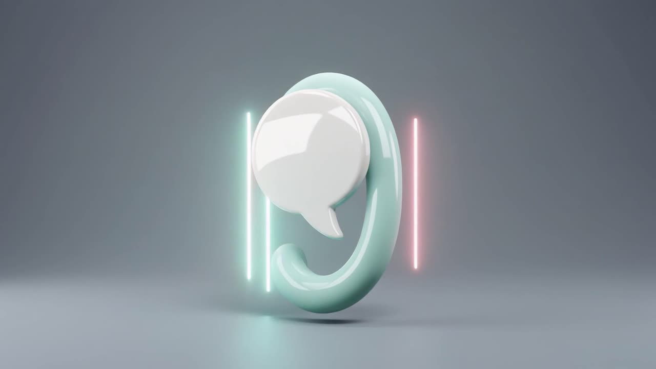 Icona Messaggio 3D Animata con Luci al Neon Brillanti