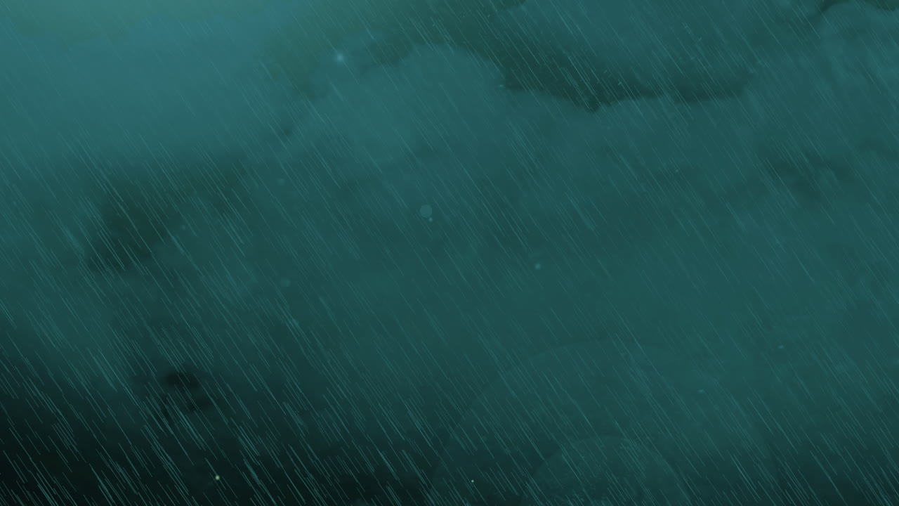 animación de tormenta eléctrica con rayos, lluvia torrencial y nubes verdes