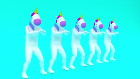 dance unicorn funny in group. silly dancing. loop animation with alpha mask 4k animation