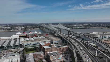 mississippi river bridge in new orleans aerial view